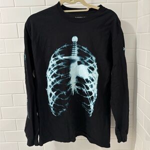 Black Graphic Long Sleeve Tee with X-ray Design